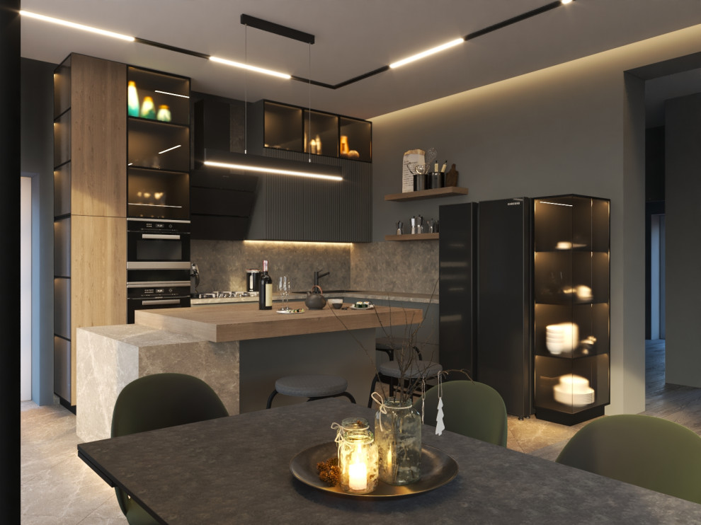 Дизайн кухни - гостиной в загородном доме