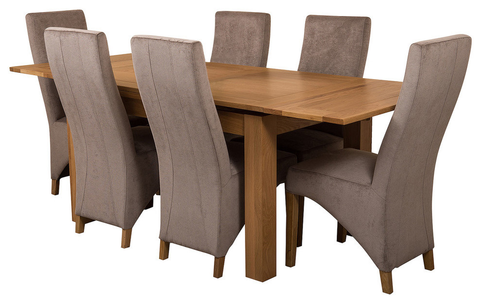 Richmond Oak Extending Table, 6 Lola Chairs, 140-220 cm - Transitional