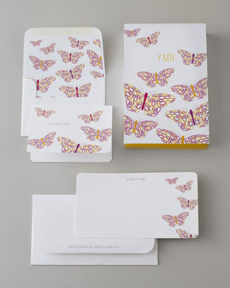 Atticus Paper 50 Butterfly Flat Cards with Personalized Envelopes