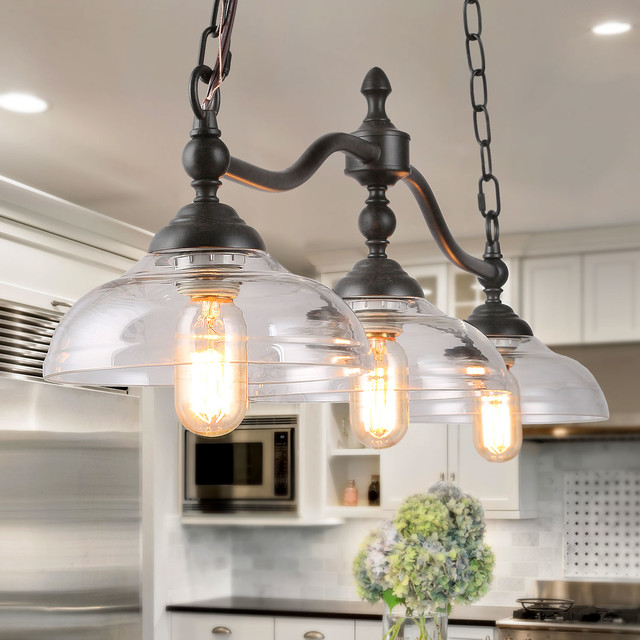 LNC 3-Light Chandelier Pendant Island Lights Hanging Rusty Clear Glass -  Mediterranean - Kitchen Island Lighting - by LNC Lighting | Houzz