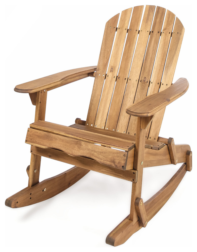 GDF Studio Vivian Outdoor Acacia Wood Adirondack Rocking Chair, Natural Stained, Single