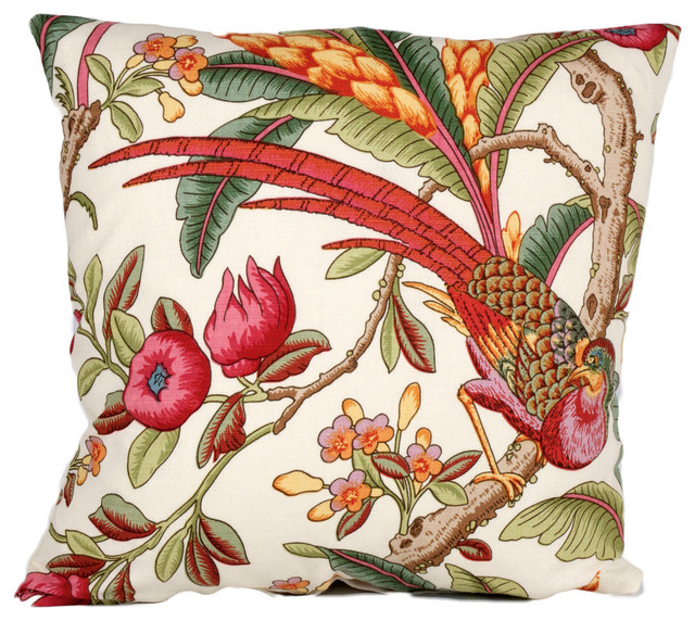 Red Breast Garden, Pattern A 90/10 Duck Insert Pillow With Cover, 18x18