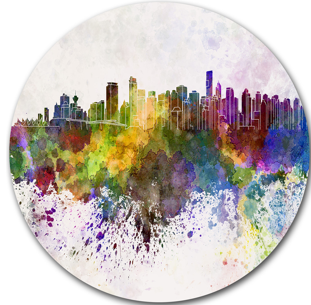 Vancouver Skyline, Cityscape Disc Metal Artwork, Disc of 11 inch
