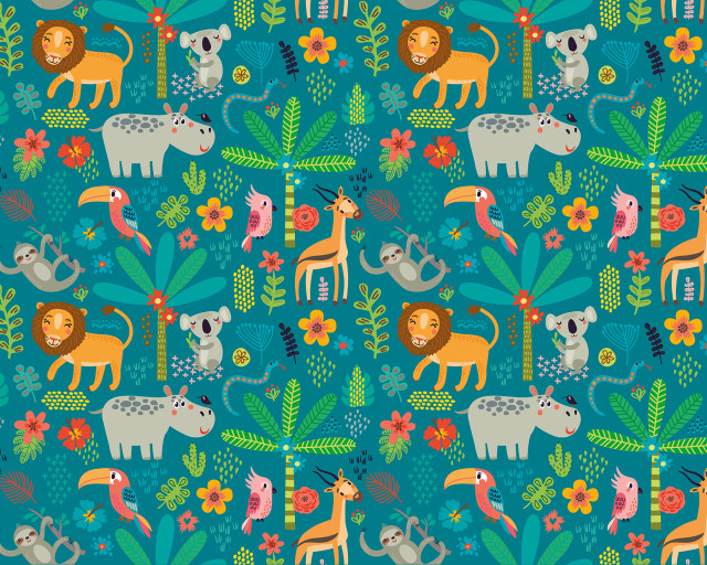 Jungle Animals Wall Mural Contemporary Kids Wall Decor by