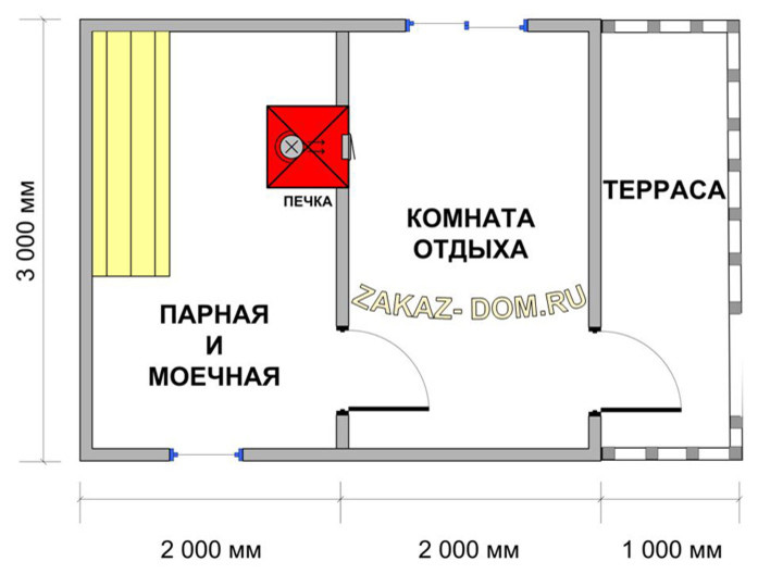 Баня из профилированного бруса (3х5 м) - Проект № Б-7