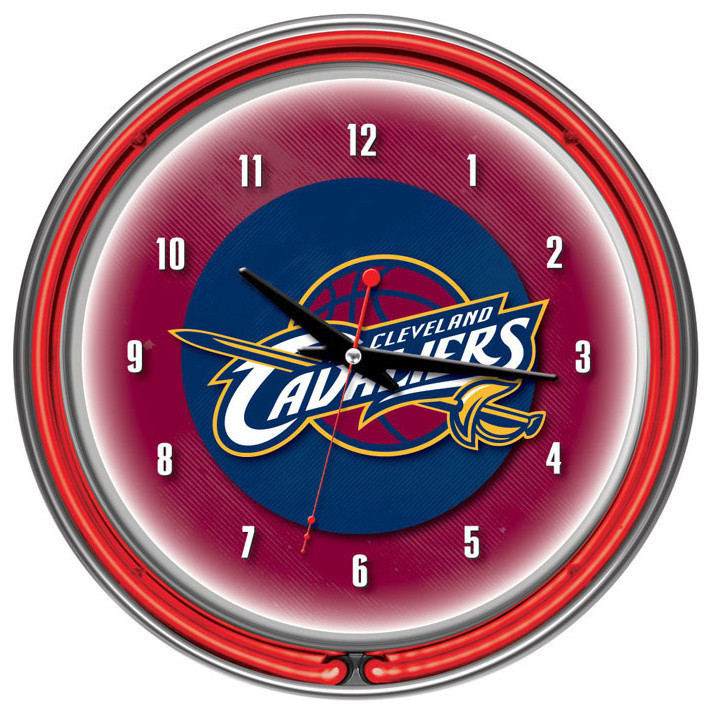 Cleveland Cavaliers NBA Chrome Double Ring Neon Clock