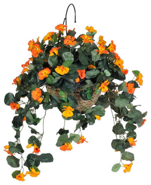 Garden Design With Bougainvillea Silk Plant Hanging Artificial Purple Petunia In Cone Hanging Basket Traditional Flower Arrangements
