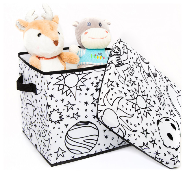Kid's Coloring Storage Cube with Lid, Space Print Eclectic Kids