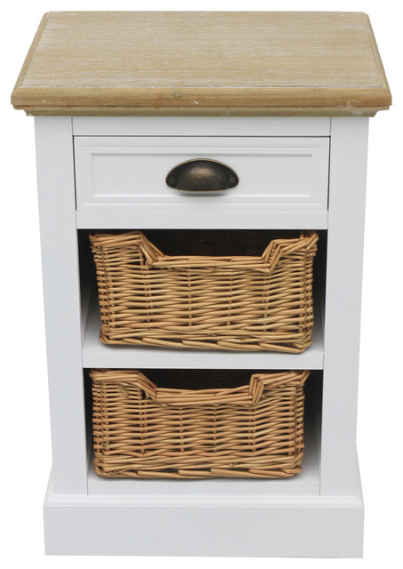 Charles Bentley Country Basket Bedside Table With 2-Wicker Basket