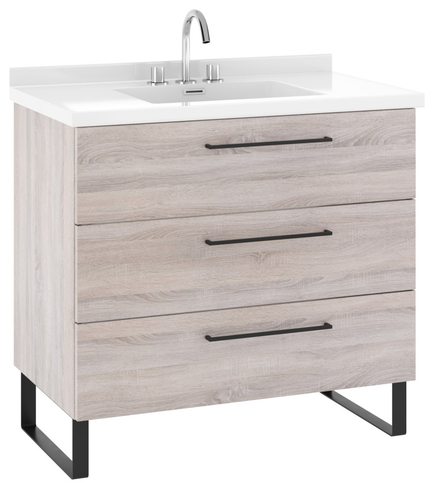 37" Denver Bathroom Vanity Set, Weathered Oak Wood Transitional