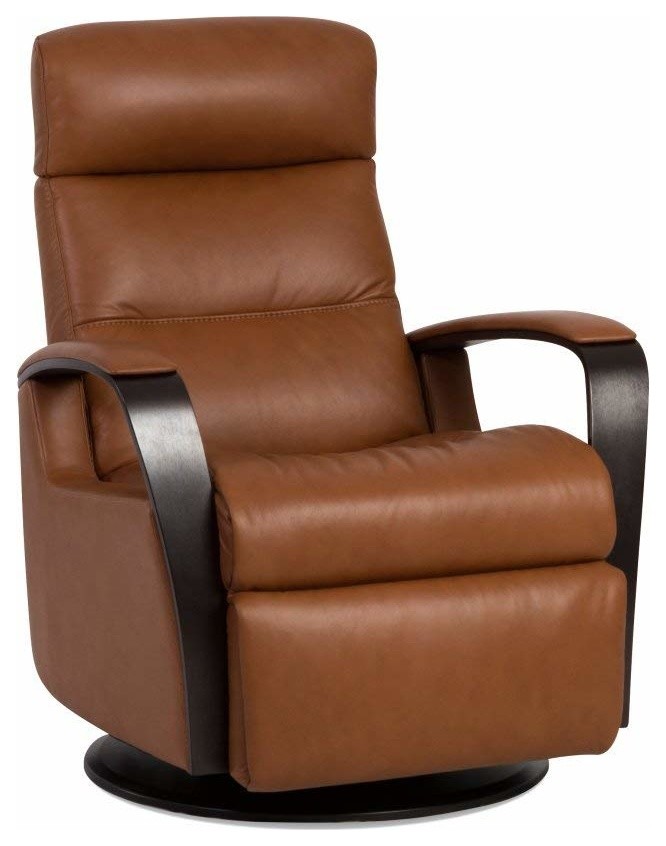 IMG Peak Med Manual Swivel Glider Recliner Savauge Nutmeg Leather Espresso Wood Contemporary