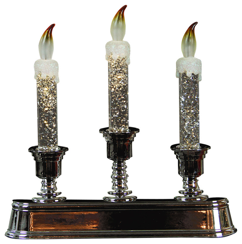 9" PreLit Led, 3Tier Glitter Candle Christmas Table Top Decor