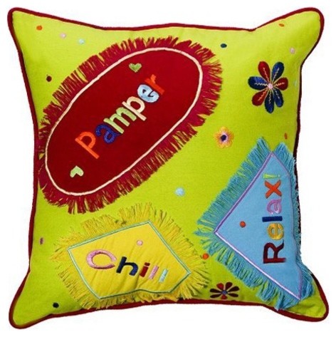 Sunshine 14" x 14" Embroidered Decorative Pillow in Green in Bright Colors