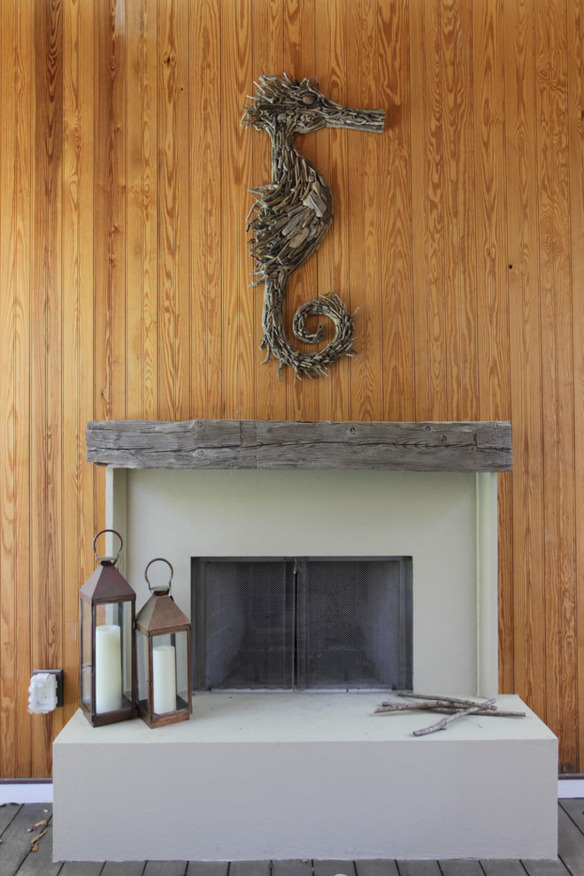 Inspiration for a beach style verandah in Charleston with a fire feature.