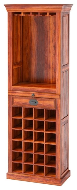 Lovedale Rustic Tall Narrow Liquor Display Cabinet With Glass Stem