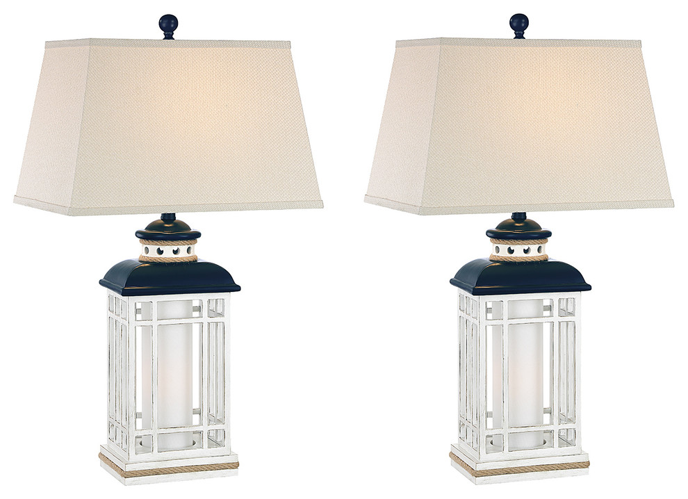 Seahaven Coastal Lantern Table Lamp Set Of 2 Navy Blue