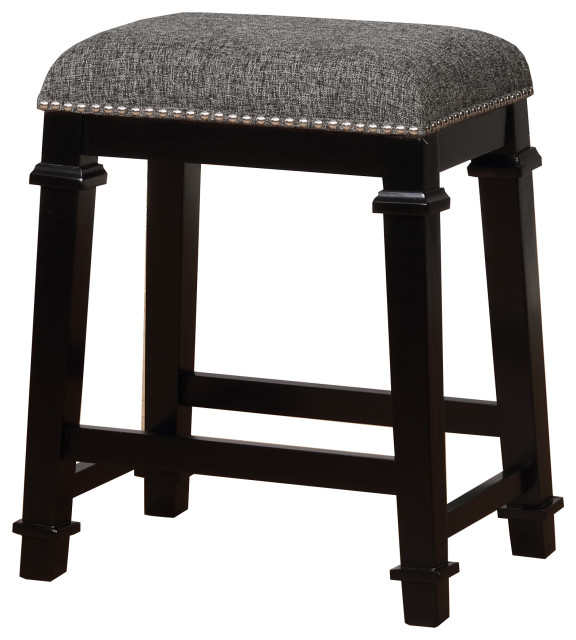 Benzara Transitional Wooden Counter Stool with Nailhead Trims, Black