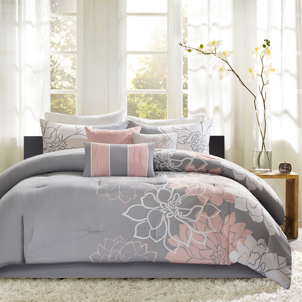 Madison Park Lola Spring Floral Comforter/Duvet Cover Set, Blush