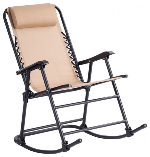 Outdoor Patio Headrest Folding Zero Gravity Rocking Chair