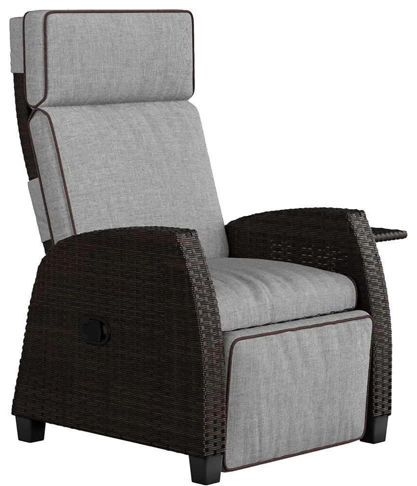 Patio Reclining Lounge Chair, Cushioned Seat & Built In Side Table