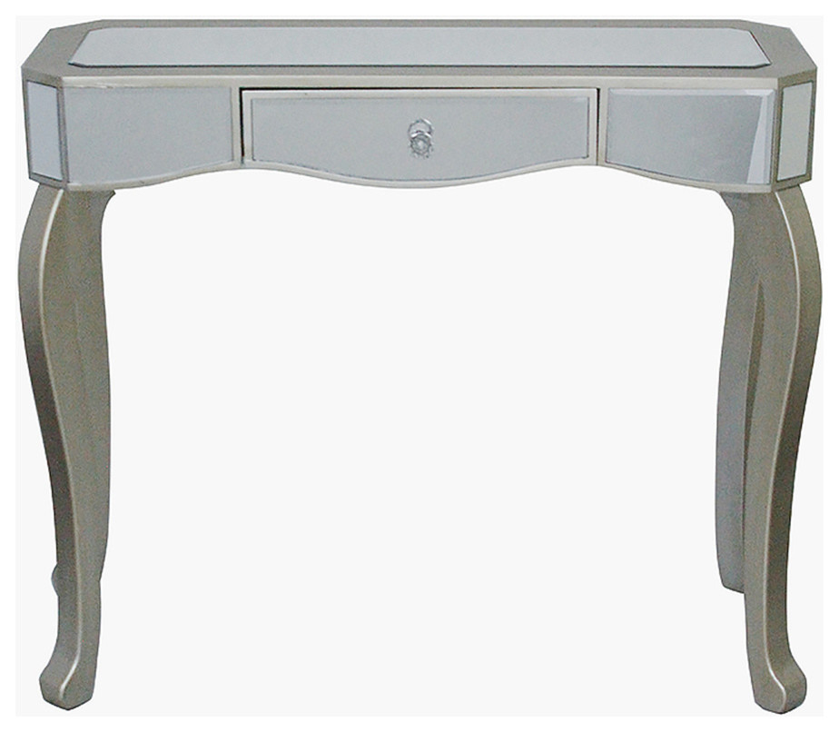 1-Drawer Mirrored Console Table, MDF, Wood Mirrored Glass, Champagne