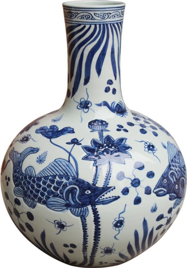 Vase Fish Globular Globe White Colors May Vary Blue Variable Ceramic