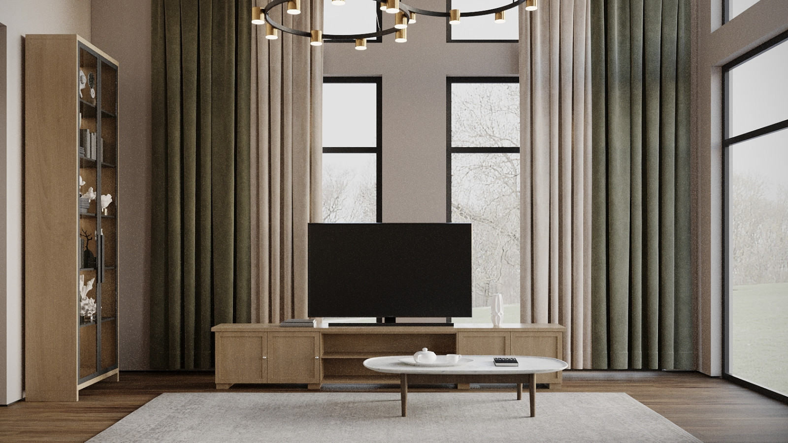 Визуализация кухни-гостиной в частном доме