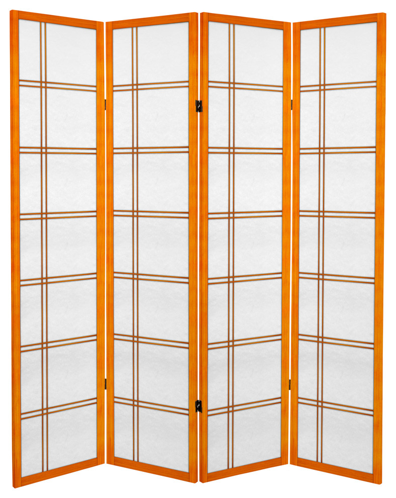 6' Tall Canvas Double Cross Room Divider, Honey, 4 Panels