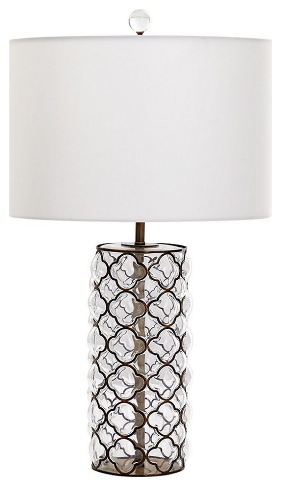 Contemporary 1 Light Table Lamp Iron Quatrefoil and Clear Glass Bubble and