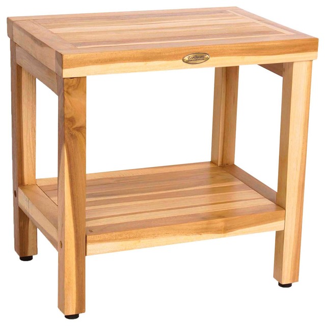 EcoDecors EarthyTeak Classic 18" Teak Shower Bench With Shelf, 18