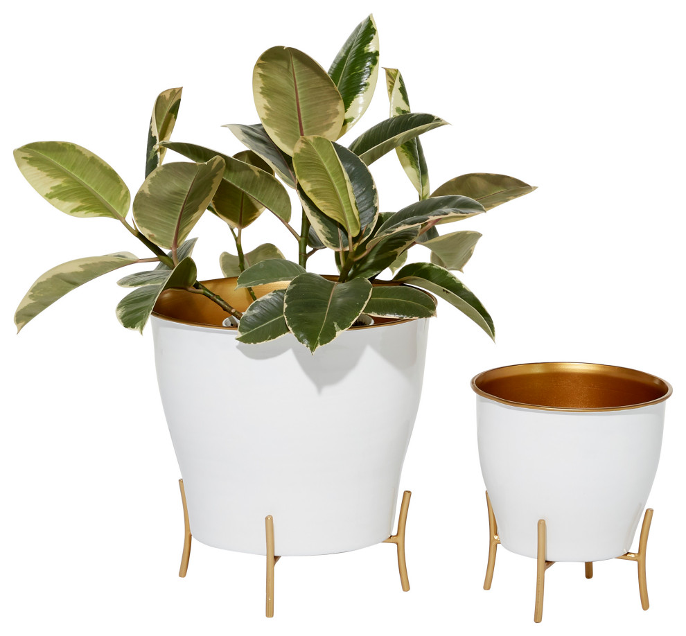 Farmhouse White Metal Planter 97427 - Contemporary - Outdoor Pots And ...