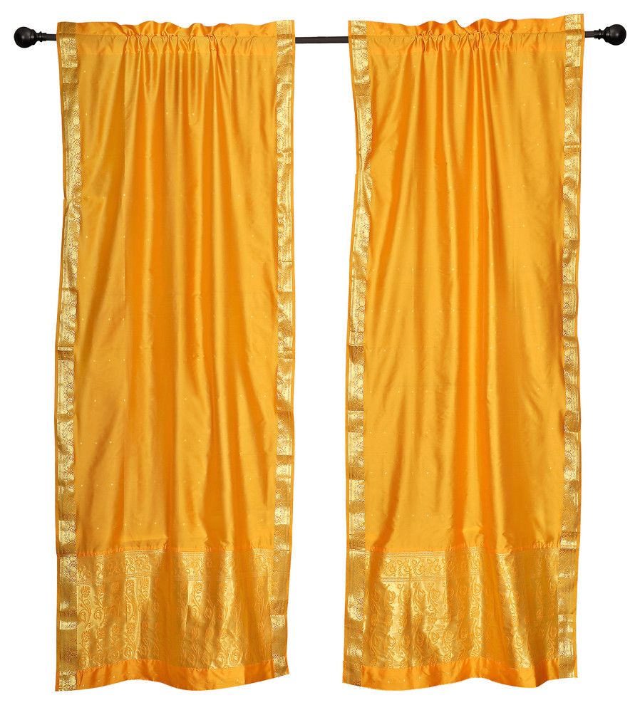 2 Lined Boho Yellow Sari Rod Pocket cafe Curtains Kitchen Drapes-43W x 24L