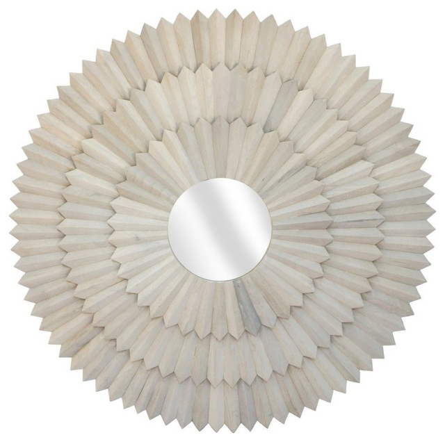 Sagebrook Home Light Wood Sunburst Mirror Farmhouse Wall Mirrors