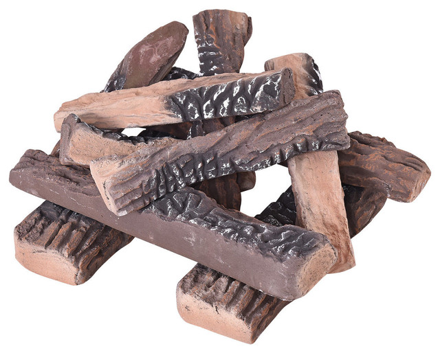 Wood-like 8 9  10 Pcs Ceramic decorative Log Set for Fireplace firepit stoves