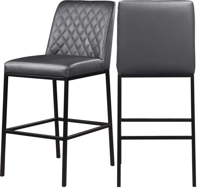 Meridian Furniture Bryce Quilted Black Faux Leather Stool Set Of 2, Leather Bar Chairs