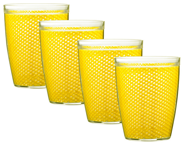 Kraftware Fishnet Double Wall Glasses, New Yellow, 14 oz, Set of 4