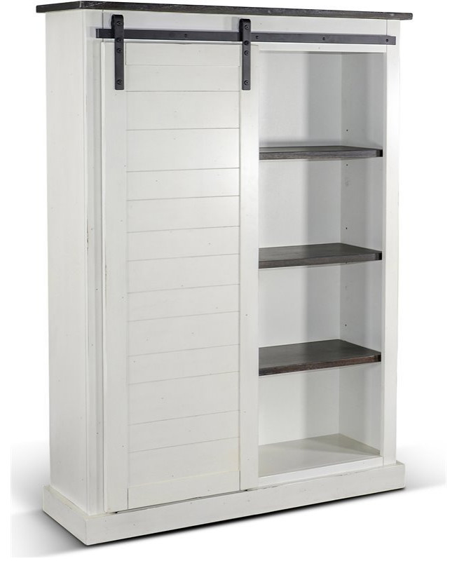 Sunny Designs 66" Adjustable Shelf Barn Door Wood Bookcase in White/Dark Brown