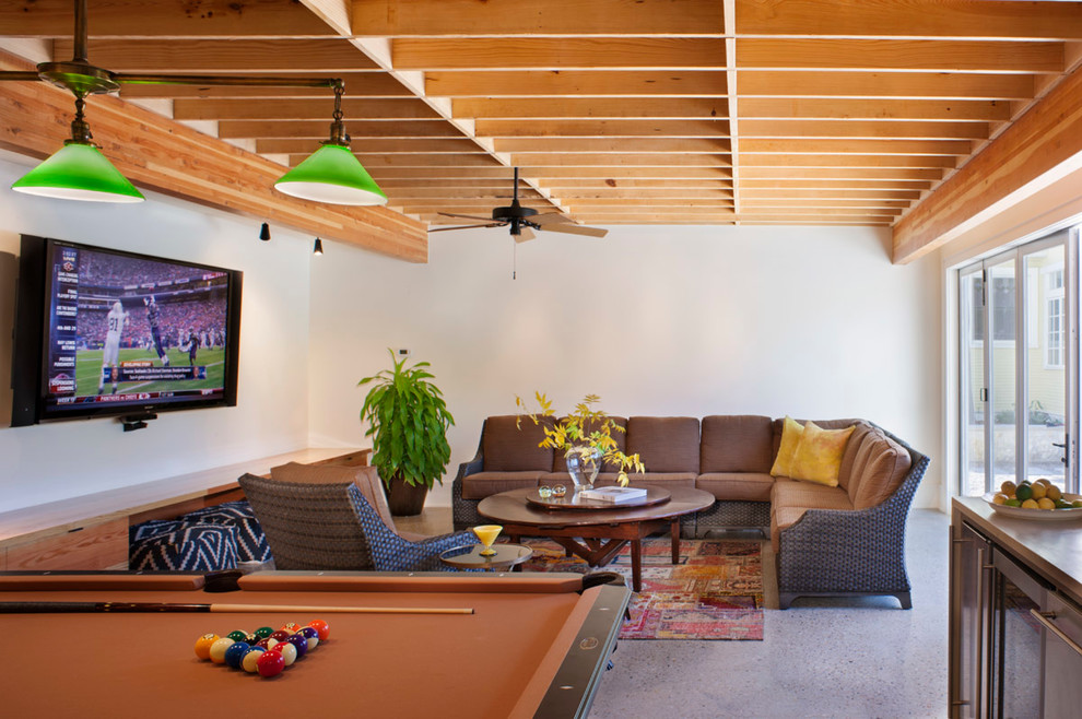 Photo of a contemporary family room in Austin with a wall-mounted tv.