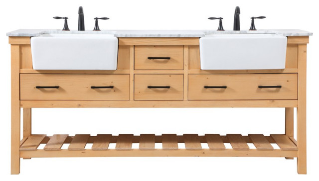 Elegant VF60172DNW 72" Double Bathroom Vanity, Natural Wood ...