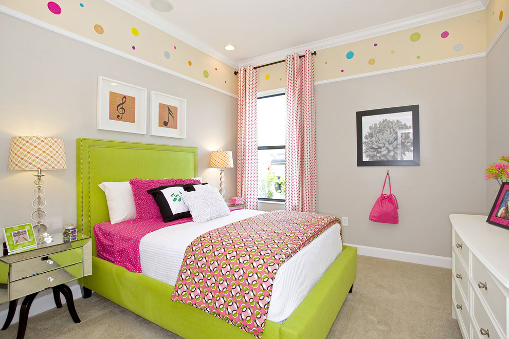 Design ideas for a contemporary kids' room in Tampa with carpet, grey walls and beige floor.