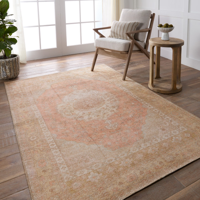 Adeline Medallion Orange/Tan Area Rug, 7'6''x9'6'' Traditional Area