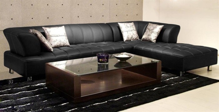 Vernon - Black Leather Sectional Sofa
