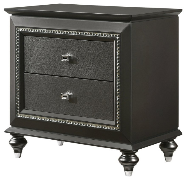 Elegant Nightstand, Sparkling Trim Accent & Faux Crystal Knobs