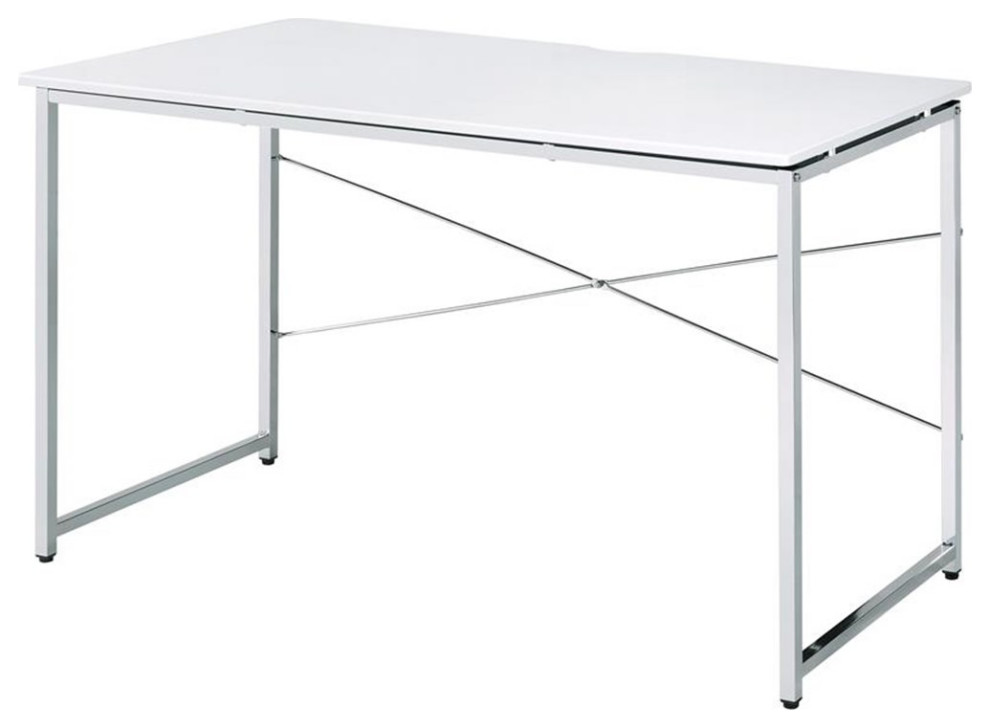 ACME Tennos Vanity Desk Set in White & Chrome Finish