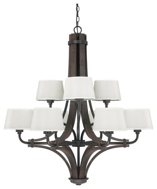 Stained Wood Mason 9-Light 2 Tier Chandelier