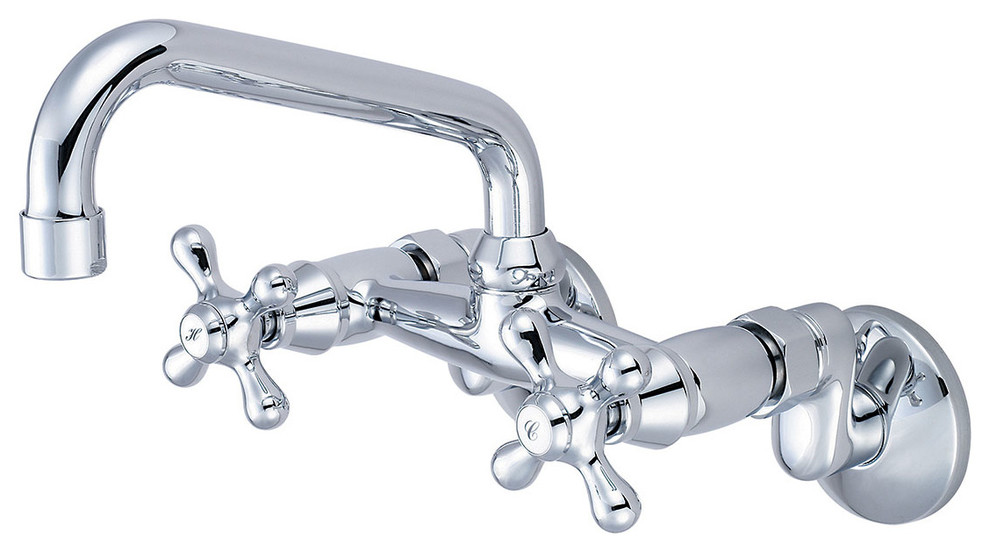 Premium Two Handle Wall Mounted Kitchen Faucet, Polished Chrome