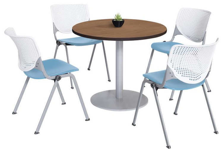 KFI 36" Round Pedestal Table - Cherry Top - Kool Chairs White/Sky Blue