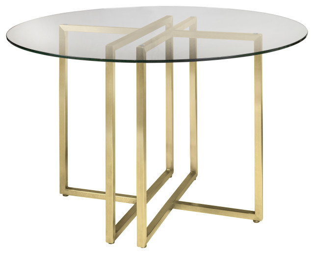 Legend 42" Dining Table With Clear Tempered Glass and Steel Base, Gold