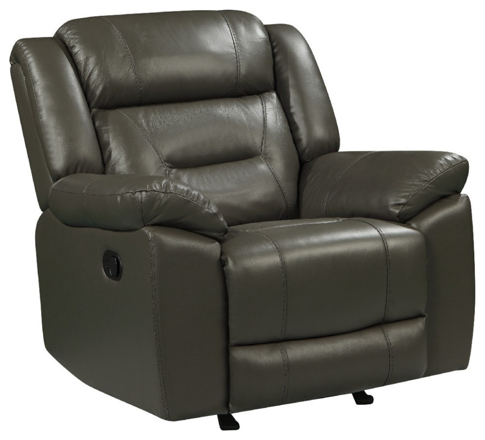 Lois 40" Real Leather Power Recliner Armchair, Gray Contemporary