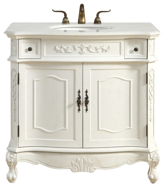 Elegant Decor Vf10636Aw Danville Vanity Set, Antique White Victorian